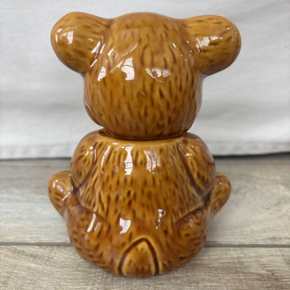 Vintage Ceramic Honey Bear Lidded Jar Brown Kitsch Taiwan Woodland Cottagecore - Picture 4 of 11